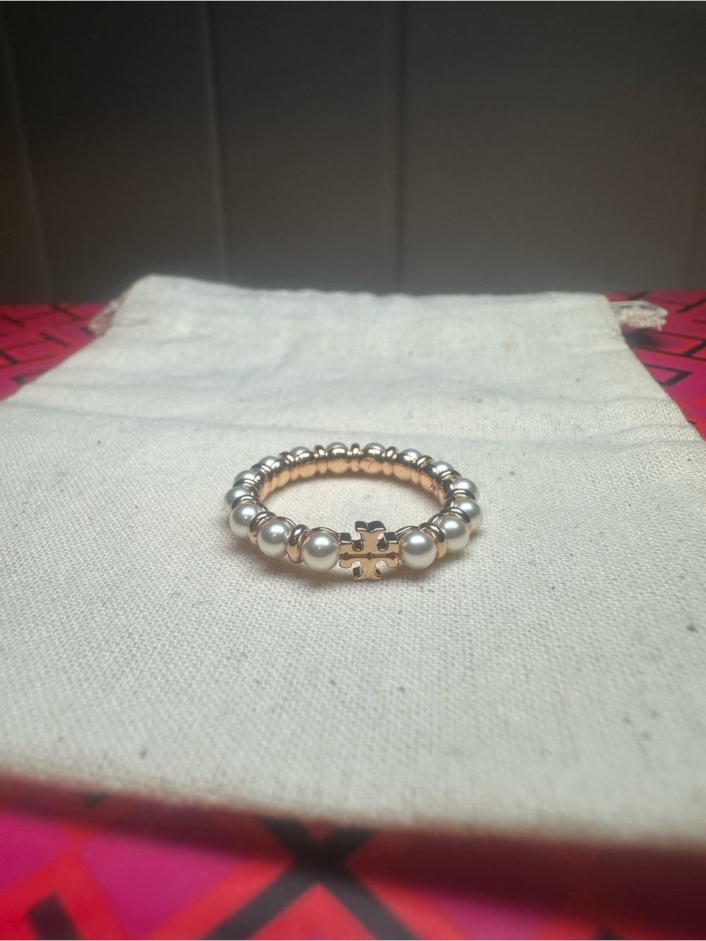 Tory Burch Logo Pearl Ring Size 7